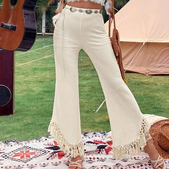 Apricot Boho Women's fringe detailed Pants - Picture 3 of 6